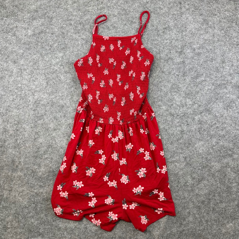 Hollister Romper Women Medium Red Floral Smocked Bodice Sleeveless Summer Boho